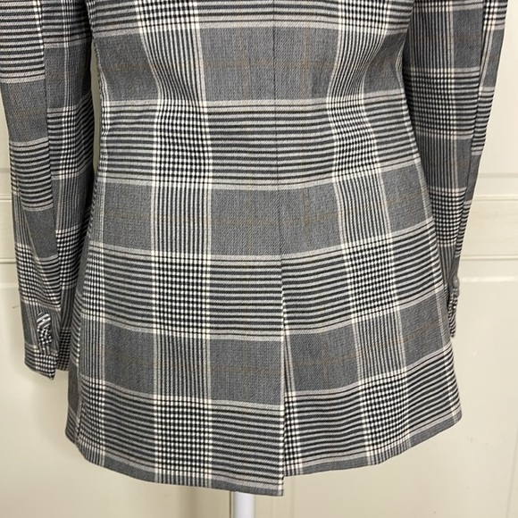 H&M Women's Sz 12 Blazer Gray Beige Plaid Double Breasted Lined Blazer Jacket - Picture 9 of 14